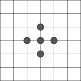 Diagram of the Dun Chonallaich board, with circles showing the pit markings.